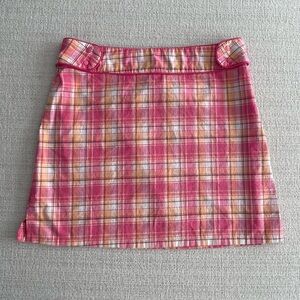 Slant vintage pink and orange plaid mini skirt